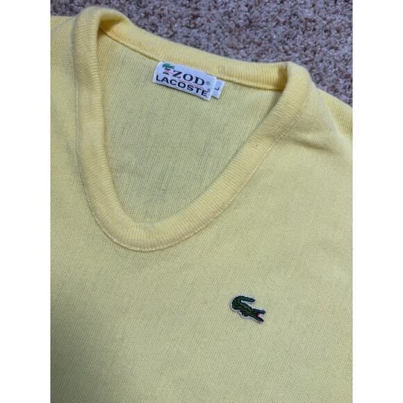 Vintage 80's IZOD Lacoste Men's Sweater, size Large, Bright Yellow; V-neck - Picture 3 of 9